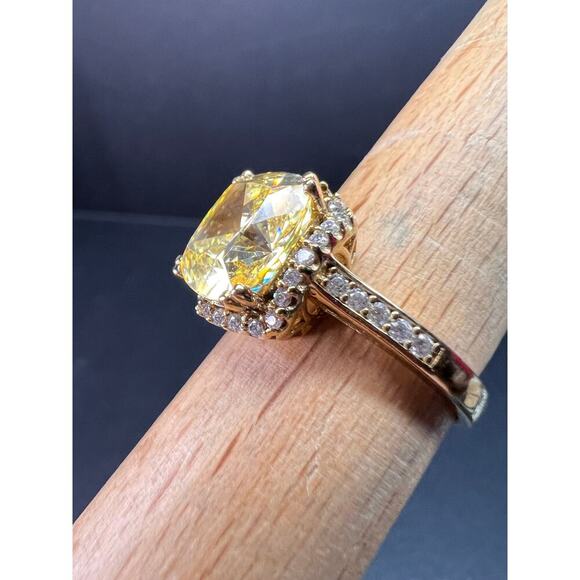 Yellow CZ halo ring in gold over sterling silver size 9 - Picture 9 of 16